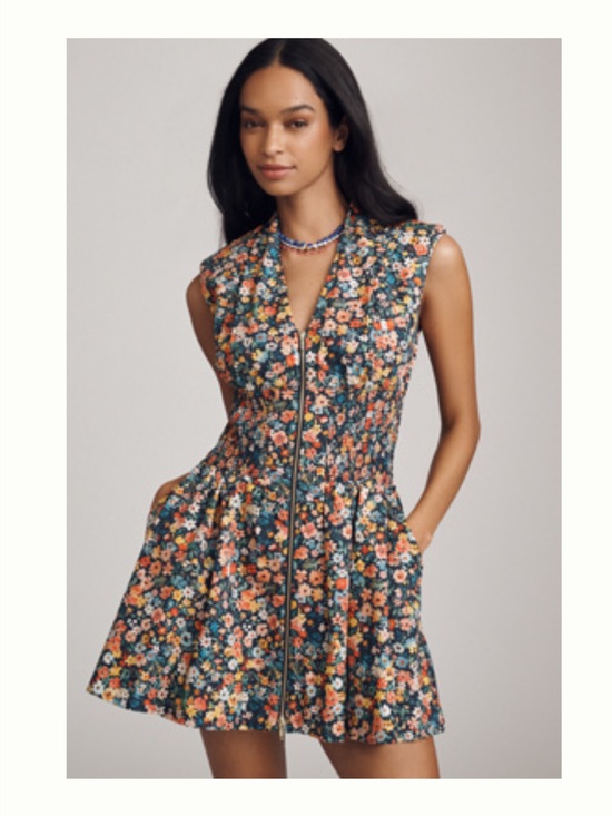 Anthropologie Dresses & Skirts - Anthropologie Navy Floral Zip-Front Mini Dress